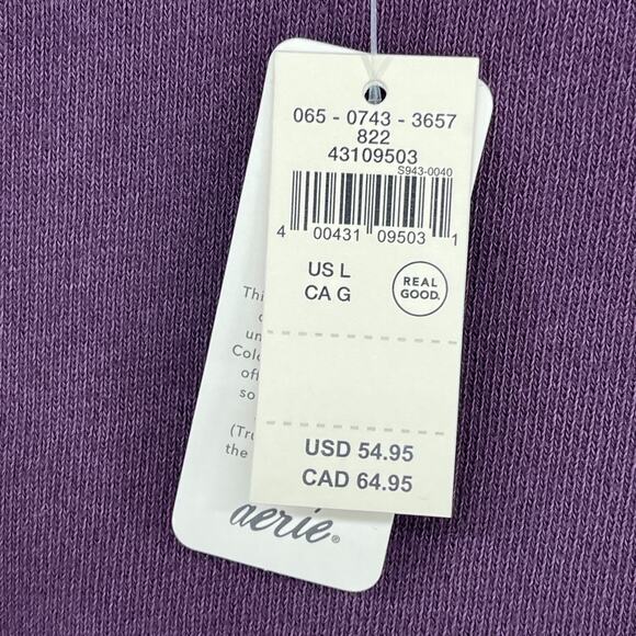 AERIE Sweatshirt Womens L Ruffle French Terry Oversized Raw Hems Purple NEW - Picture 11 of 16